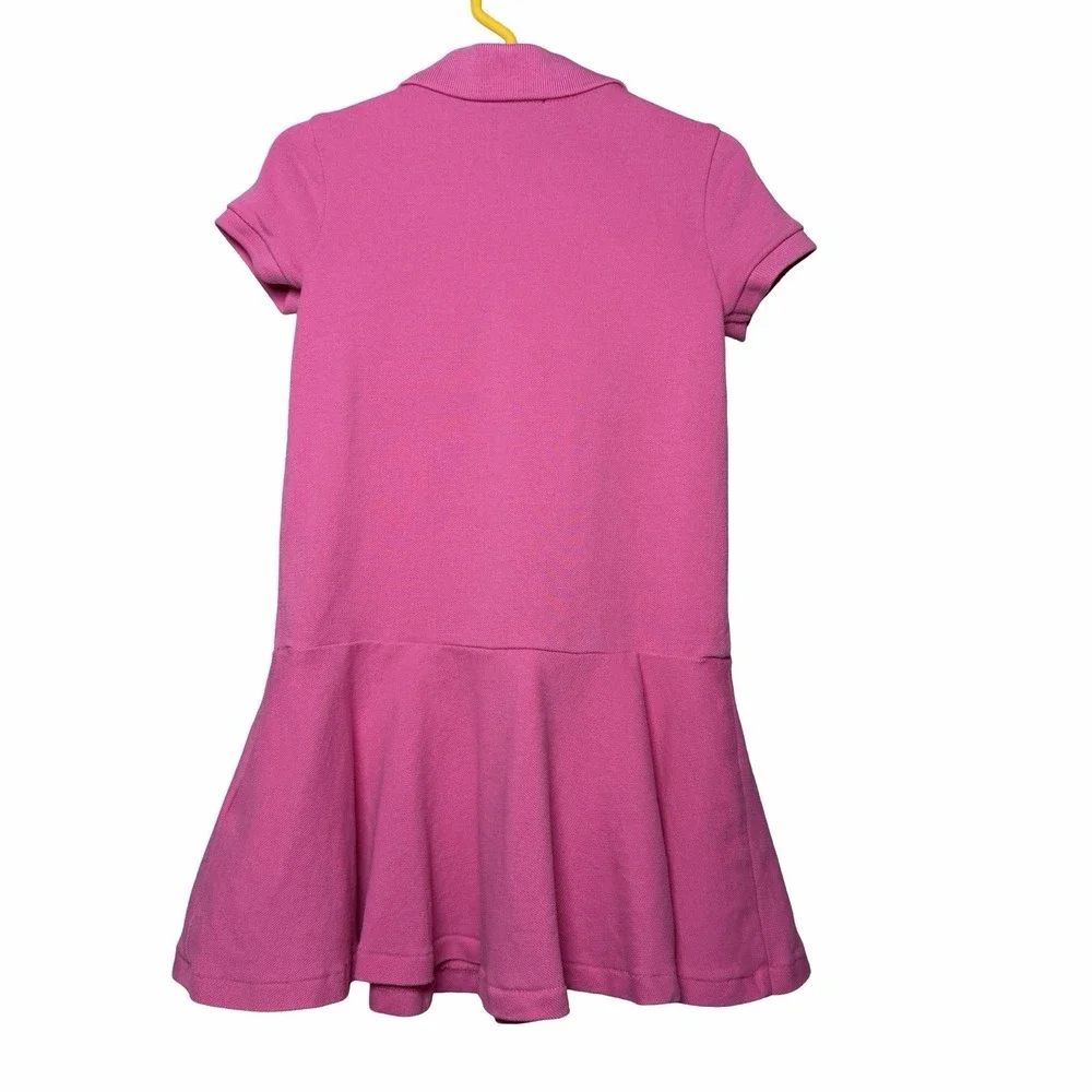 Ralph Lauren Girls Pink Polo Pique Drop Waist Dress 4T Pony Logo 100% Cotton